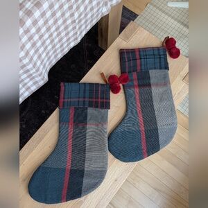 NWOT Pair of Plaid Holiday Linen Blend Stockings In Red/Green/Black